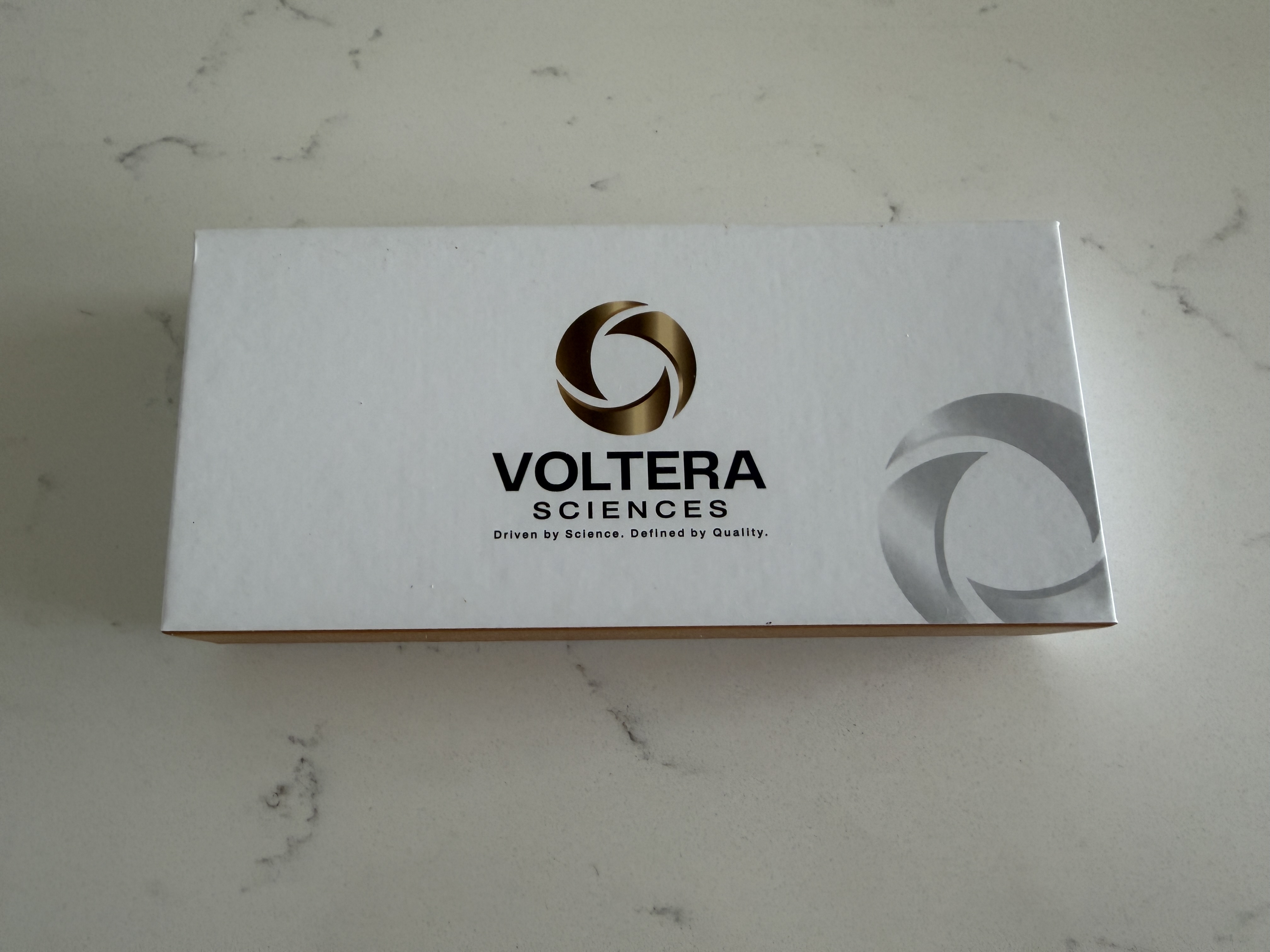 Front view of the closed Voltera Sciences review package